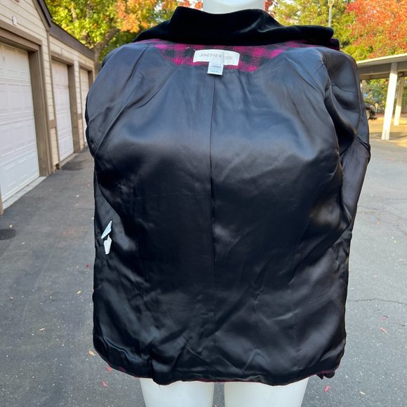 Vintage Jones New York Velvet Trim Plaid Lined Wool Skirt Suit Size 14 - Picture 12 of 13